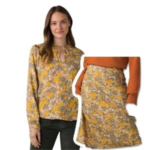 Like🆕 | Prana | 2 Piece SET Floral Midi Skirt & Blouse Sz L
